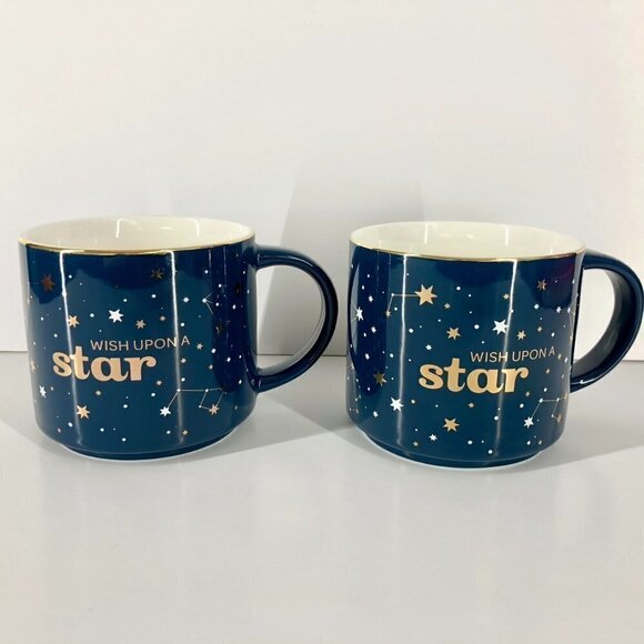 2 Davids Tea "Wish‎ Upon a Star" Navy Constellation Gold Rim Mugs 473mL / 16oz - Picture 1 of 8
